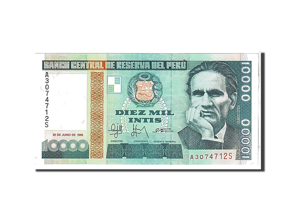 Geldschein, Peru, 10,000 Intis, 1988, KM:140, UNZ