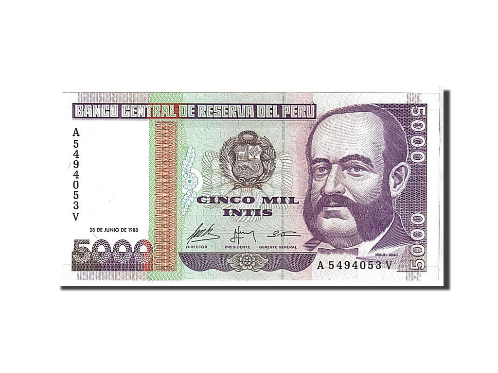 Billete, 5000 Intis, 1988, Perú, KM:137, UNC