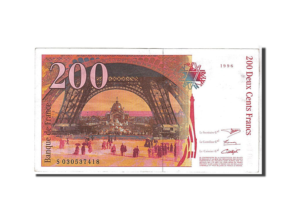 Banknote, France, 200 Francs, 200 F 1995-1999 ''Eiffel'', 1996, AU(55-58)