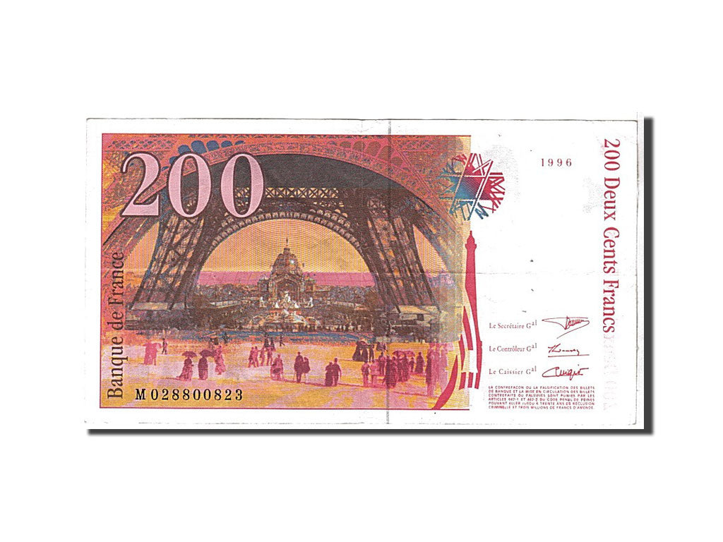 France, 200 Francs, Eiffel, M, TTB
