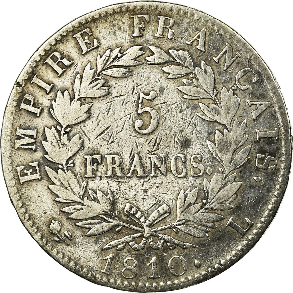 Frankrijk, 5 Francs, Napoléon I, 1810, Bayonne, Zilver, FR+, Gadoury:584