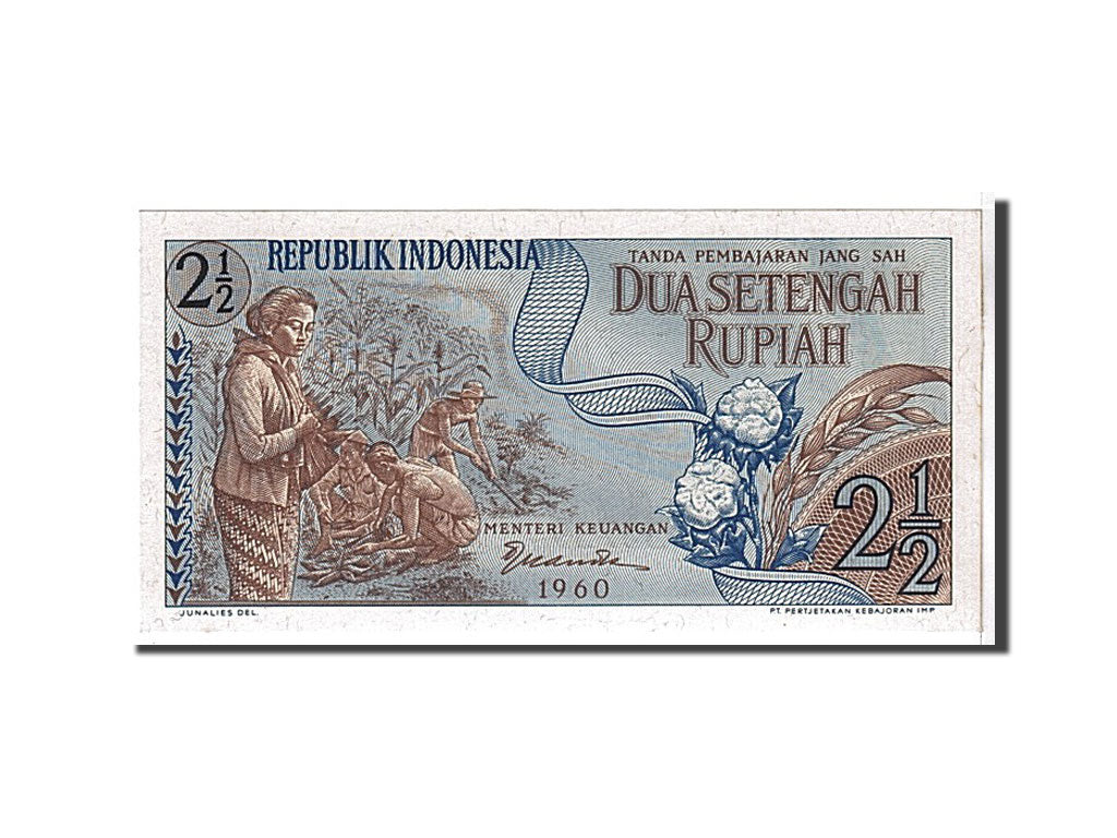 Billet, Indonésie, 2 1/2 Rupiah, 1960, KM:77, NEUF