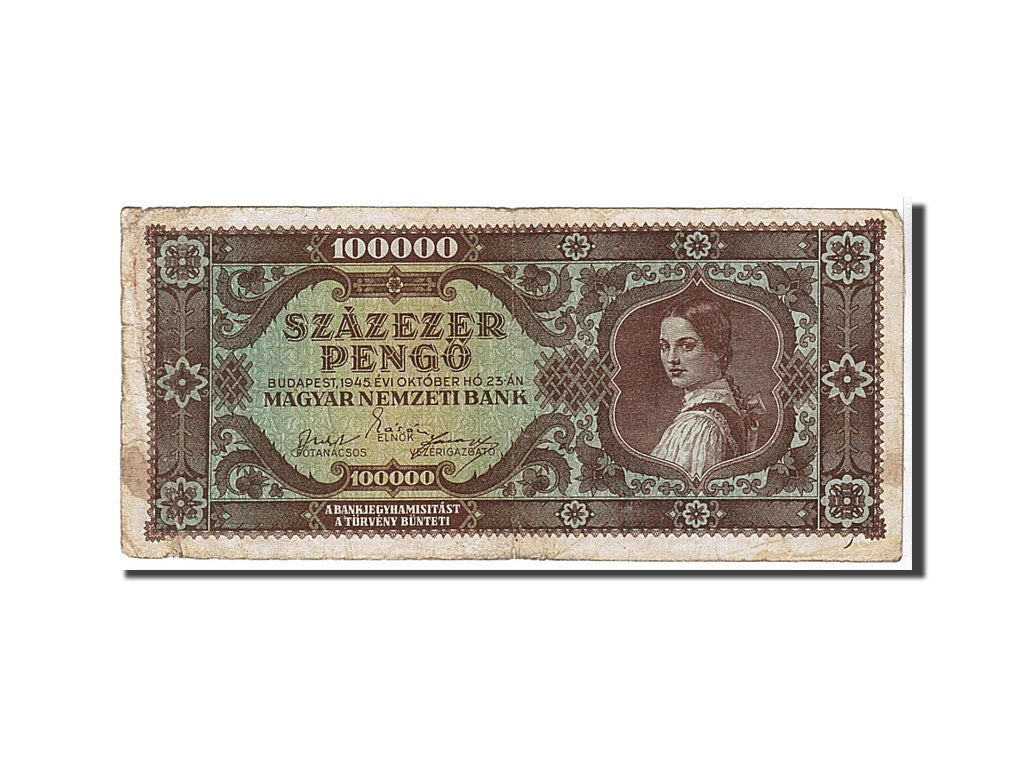 Banknote, Hungary, 100,000 Pengö, 1945, KM:121a, VG(8-10)