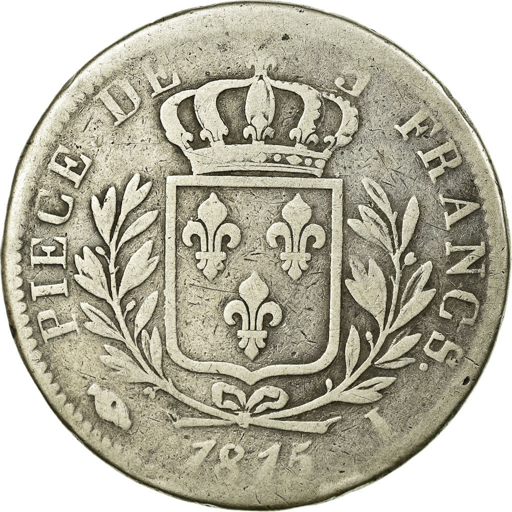 Moneda, Francia, Louis XVIII, Louis XVIII, 5 Francs, 1815, Limoges, BC+, Plata
