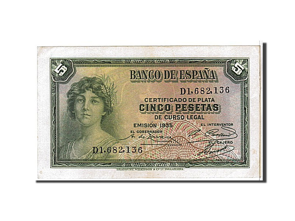 Biljet, Spanje, 5 Pesetas, 1935, SUP+