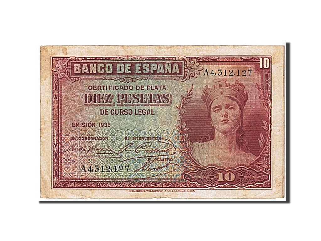 Banknote, Spain, 10 Pesetas, 1935, KM:86a, VF(30-35)