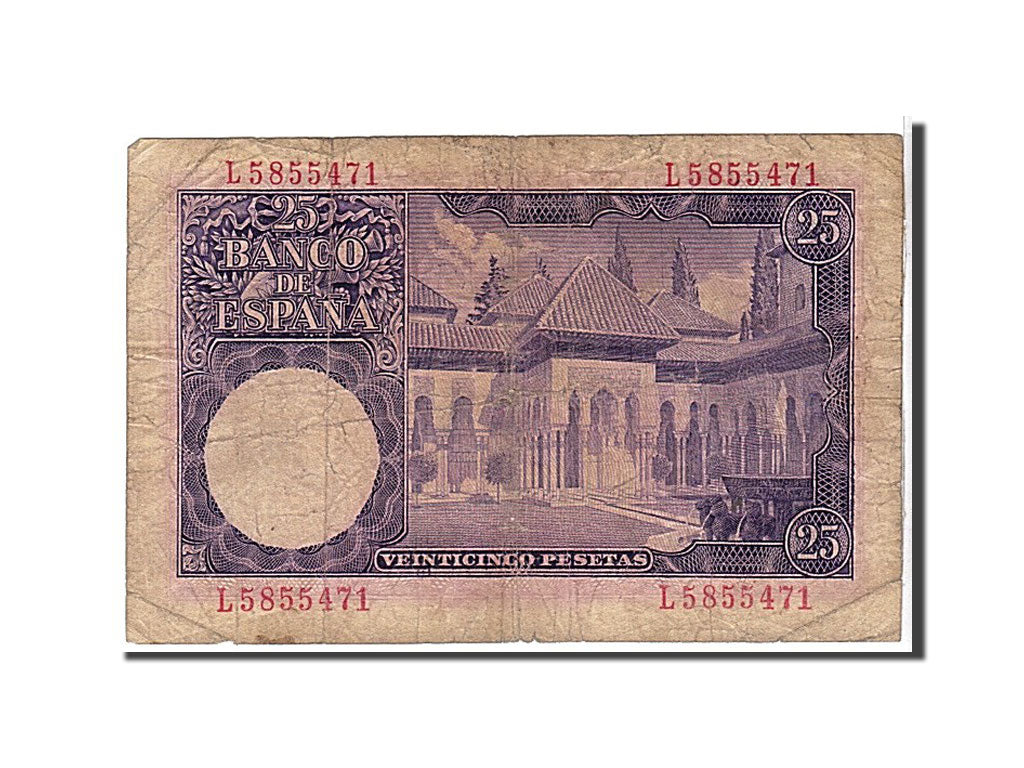 Banknot, Hiszpania, 25 Pesetas, 1954, KM:147a, VF(20-25)