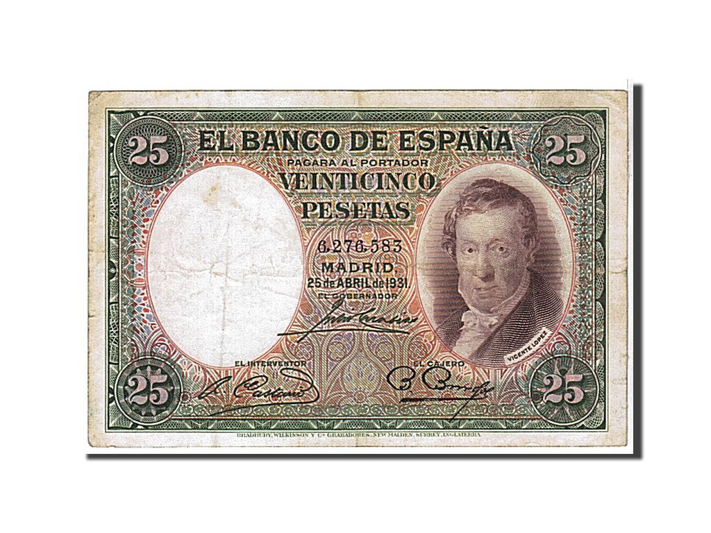 Banknot, Hiszpania, 25 Pesetas, 1931, KM:81, EF(40-45)