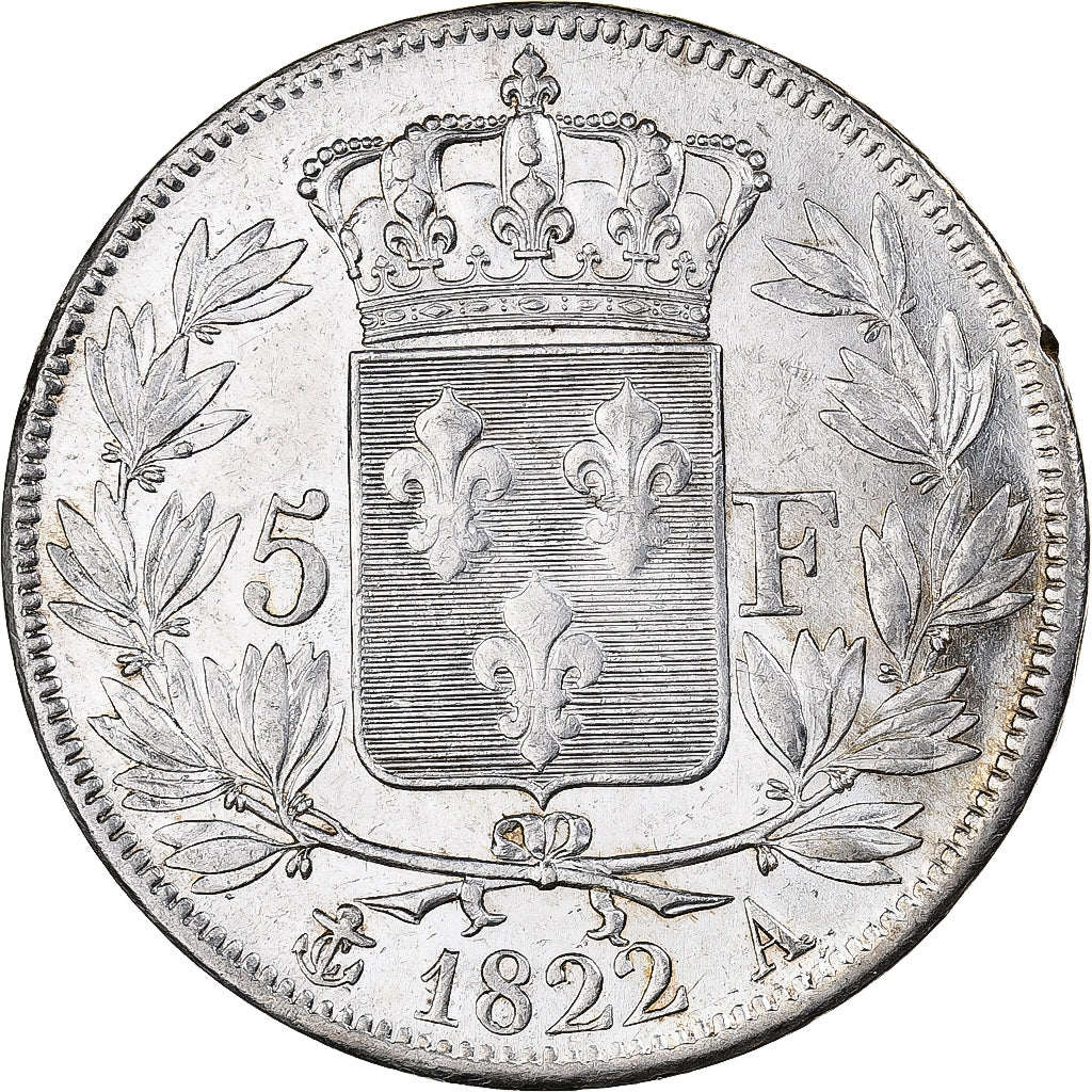 France, Louis XVIII, 5 Francs, 1822, Paris, Silver, EF(40-45), Gadoury:614