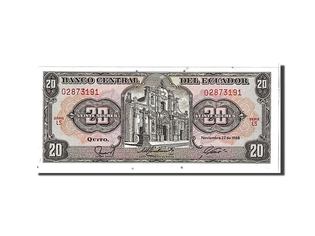 Billet, Équateur, 20 Sucres, 1988, KM:121Aa, NEUF