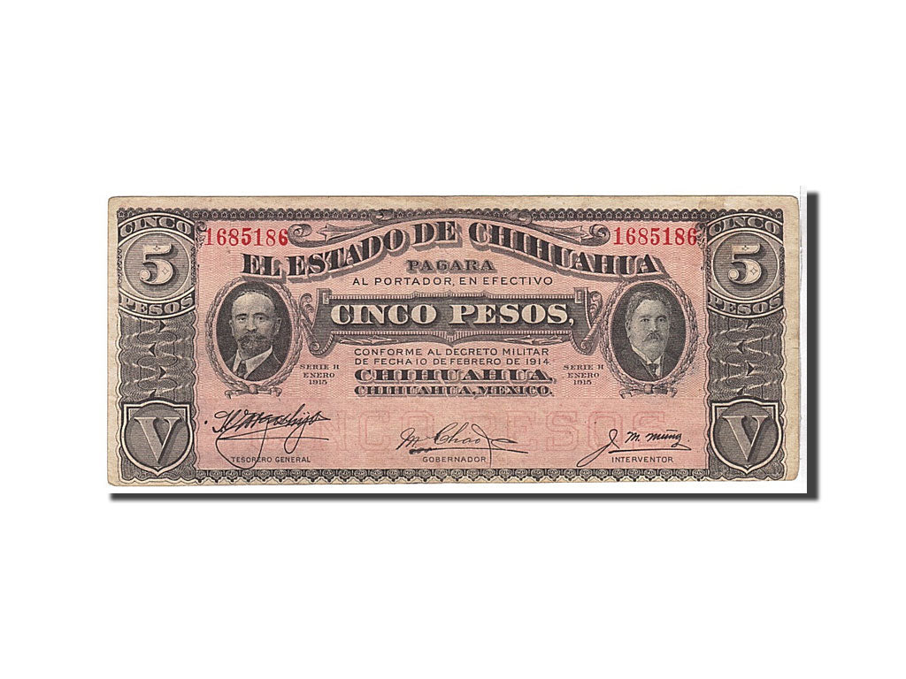 Billet, Mexico - Revolutionary, 5 Pesos, 1914, TTB+