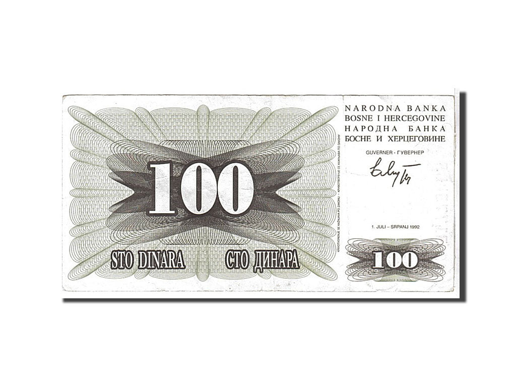 Billet, Bosnia - Herzegovina, 100 Dinara, 1992, KM:13a, TTB