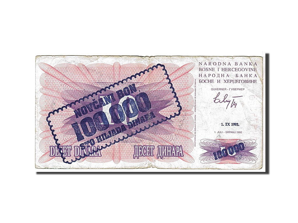 Banknote, Bosnia - Herzegovina, 100,000 Dinara, 1993, KM:34a, VF(30-35)
