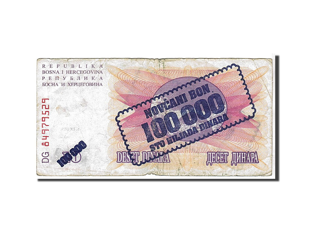 Banknote, Bosnia - Herzegovina, 100,000 Dinara, 1993, KM:34a, VF(30-35)