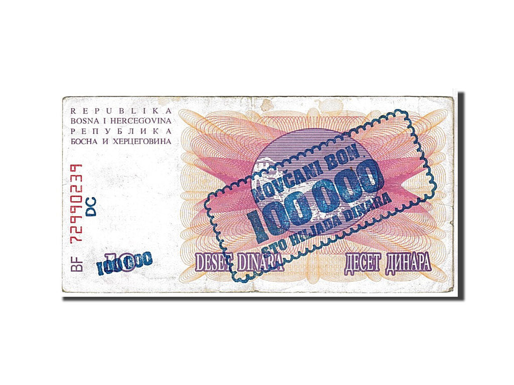 Billet, Bosnia - Herzegovina, 100,000 Dinara, 1993, KM:34a, TTB
