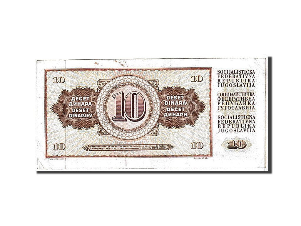 Banconote, Iugoslavia, 10 Dinara, 1968, KM:82b, BB