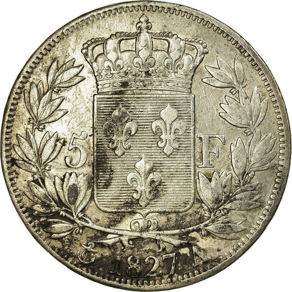 Coin, France, Charles X, 5 Francs, 1827, Paris, EF(40-45), Silver, Gadoury:644