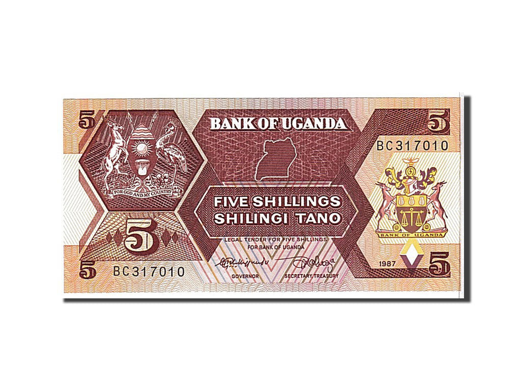 Billet, Uganda, 5 Shillings, 1987, KM:27, NEUF