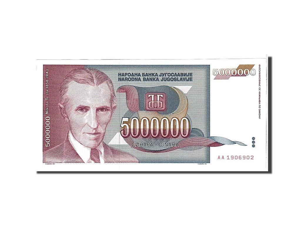 Billete, 5,000,000 Dinara, 1993, Yugoslavia, KM:121, UNC