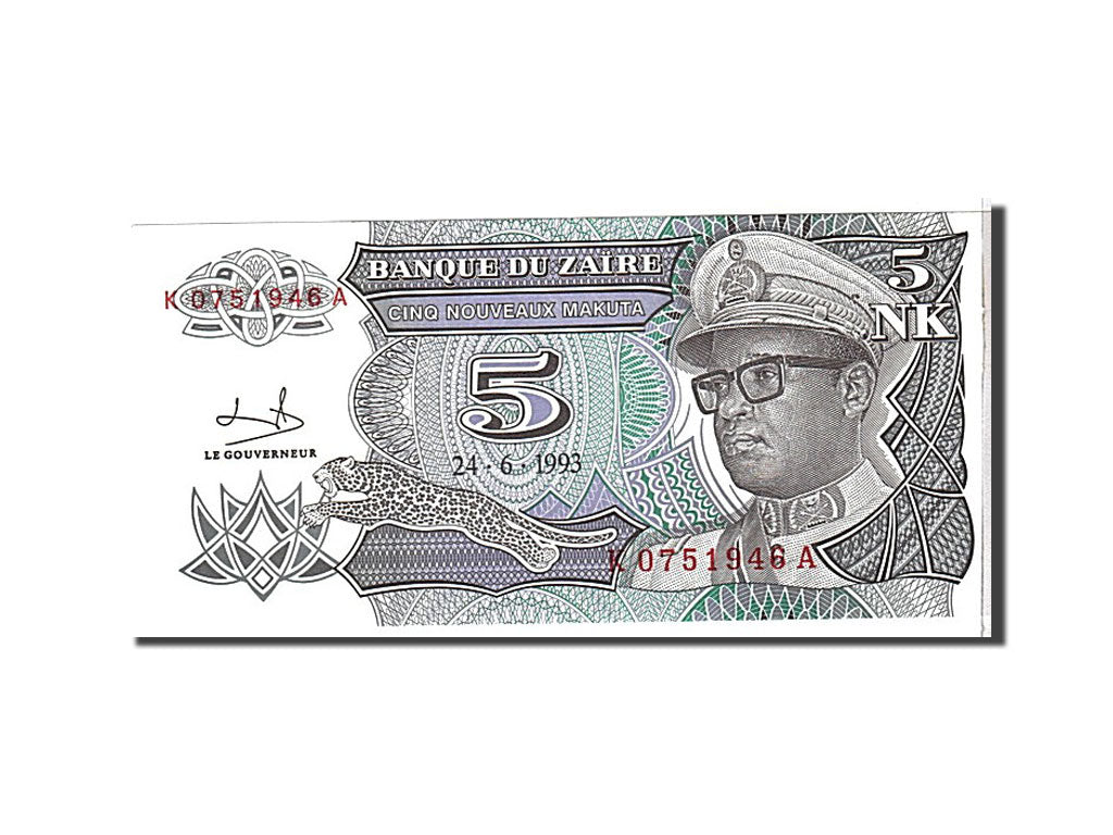 Banknote, Zaire, 5 Nouveaux Makuta, 1993, KM:48a, UNC(65-70)