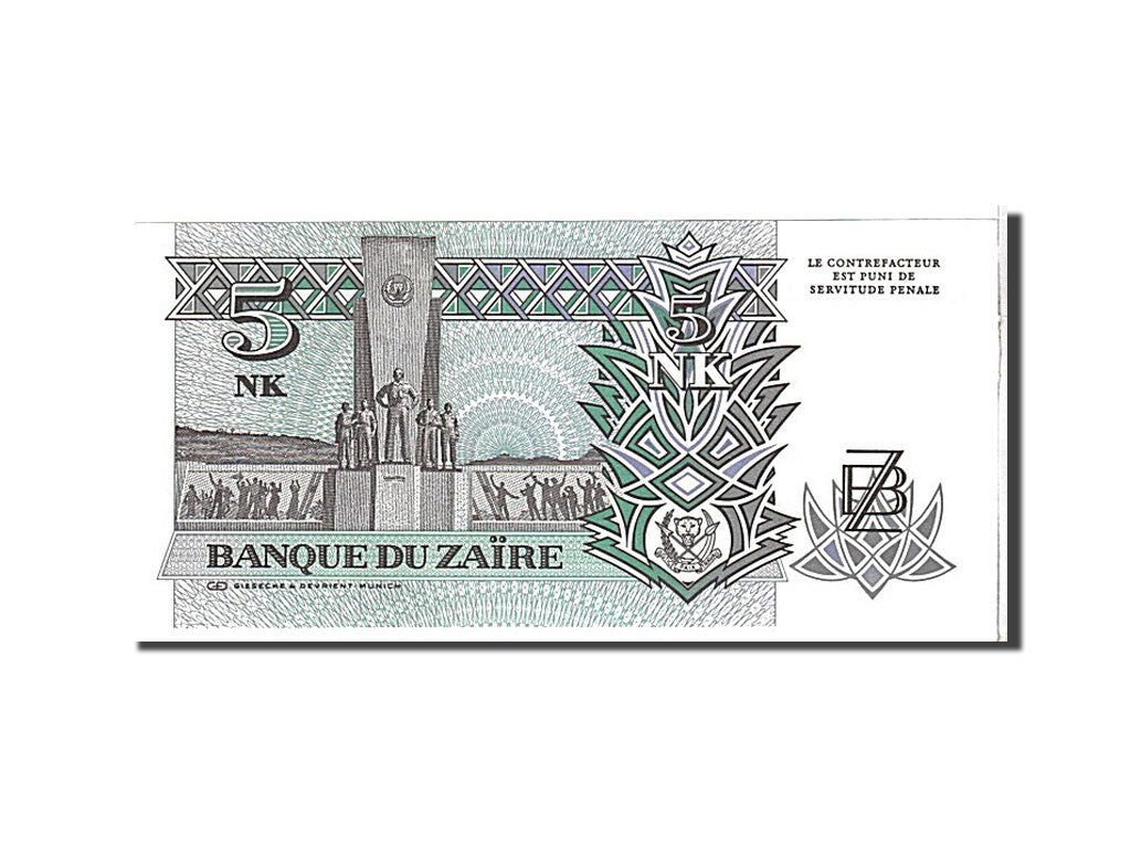 Banknote, Zaire, 5 Nouveaux Makuta, 1993, KM:48a, UNC(65-70)