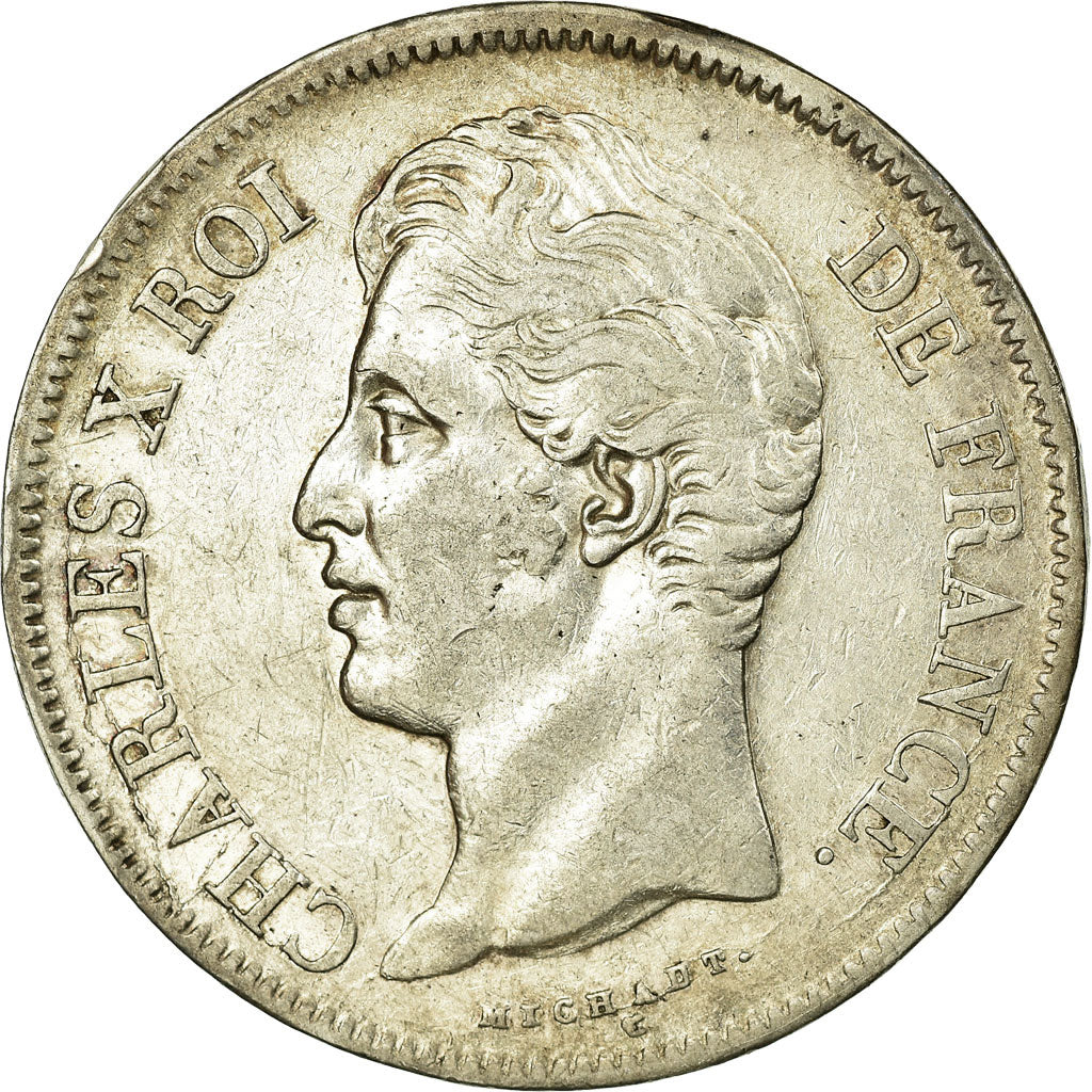 Moneda, Francia, Charles X, 5 Francs, 1828, Lille, MBC, Plata, Gadoury:644