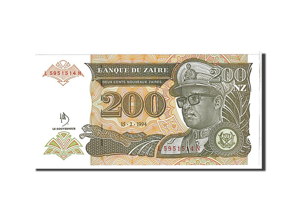 Banknote, Zaire, 200 Nouveaux Zaïres, 1994, UNC(65-70)