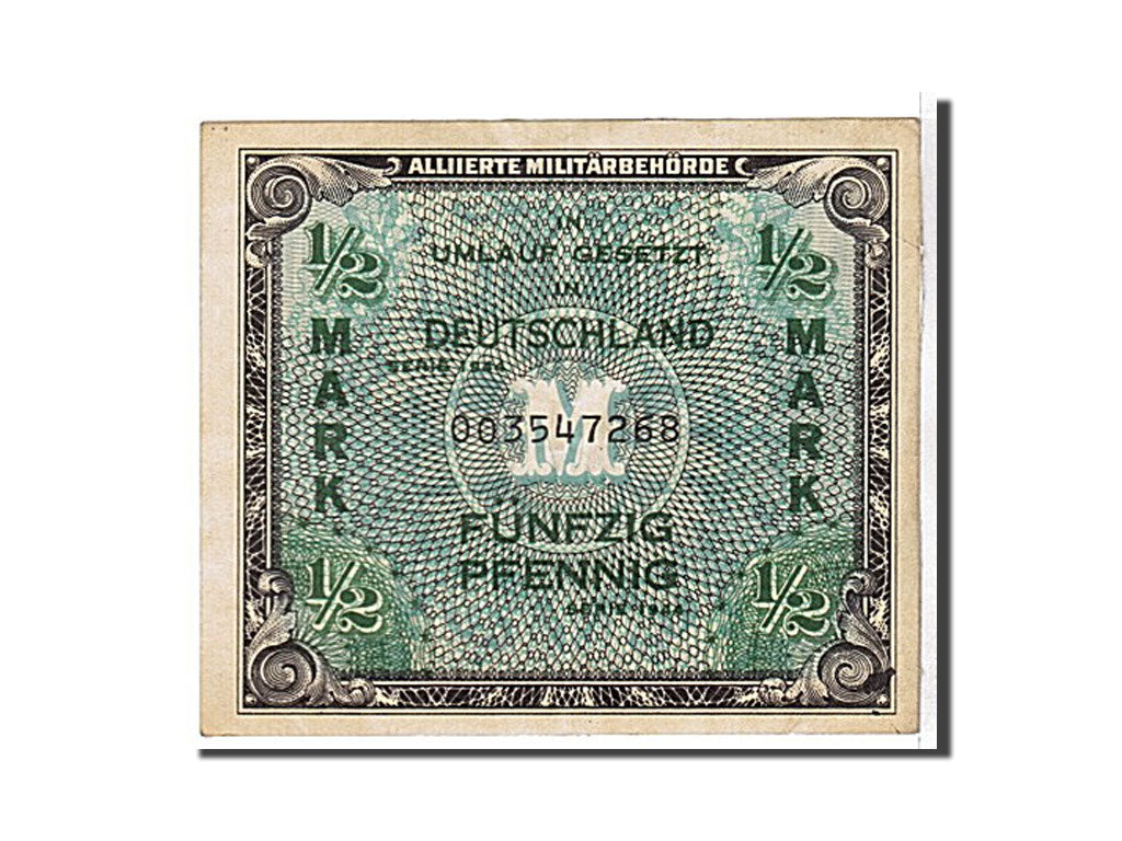 Banknote, Germany, 1/2 Mark, 1944, KM:191a, AU(55-58)