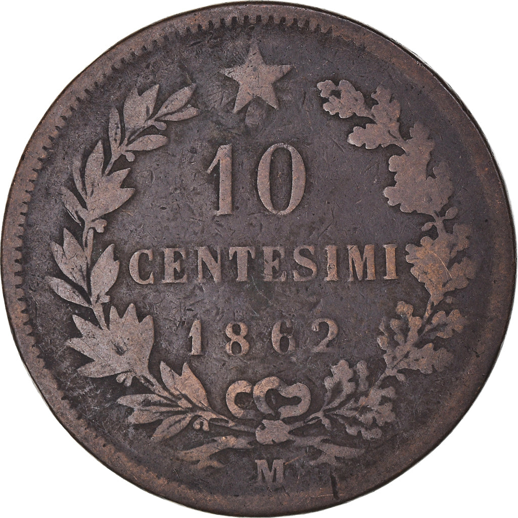 Münze, Italien, Vittorio Emanuele II, 10 Centesimi, 1862, Milan, SGE+, Kupfer