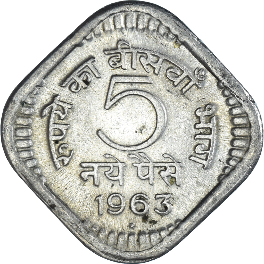 Monnaie, République d'Inde, 5 Naye Paise, 1963, Hyderabad, TTB, Cupro-nickel