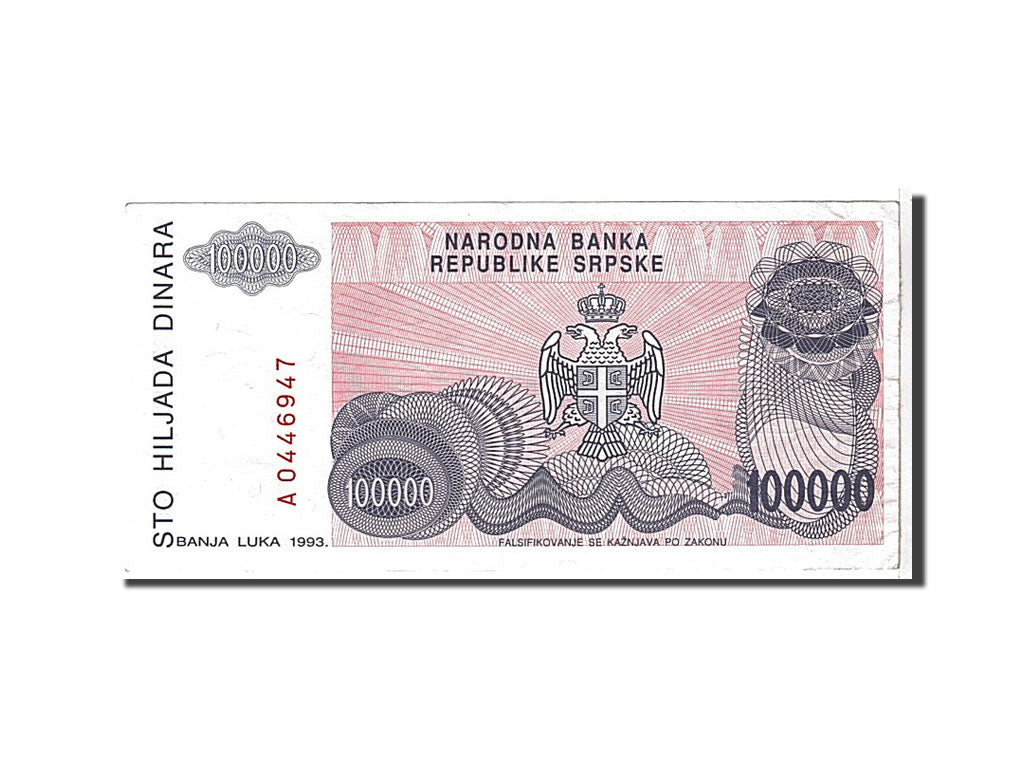 Banknote, Bosnia - Herzegovina, 100,000 Dinara, 1993, AU(50-53)
