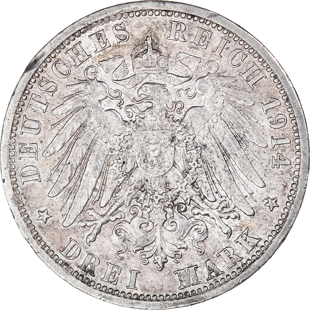 Moeda, Estados Alemães, PRUSSIA, Wilhelm II, 3 Mark, 1914, Berlin, MS(63)