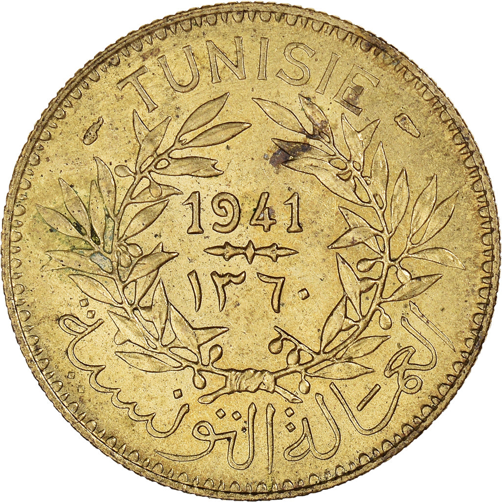 Münze, Tunesien, Anonymous, 2 Francs, 1941/AH1360, Paris, VZ+, Aluminum-Bronze