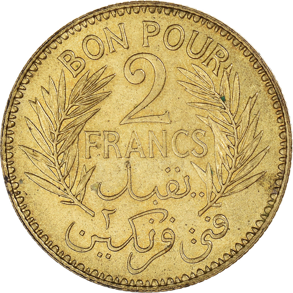 Münze, Tunesien, Anonymous, 2 Francs, 1941/AH1360, Paris, VZ+, Aluminum-Bronze