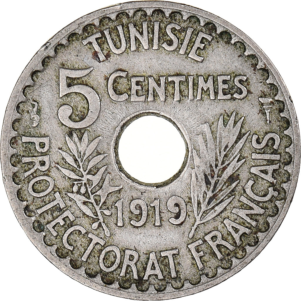 Coin, Tunisia, Muhammad al-Nasir Bey, 5 Centimes, 1919, Paris, EF(40-45)