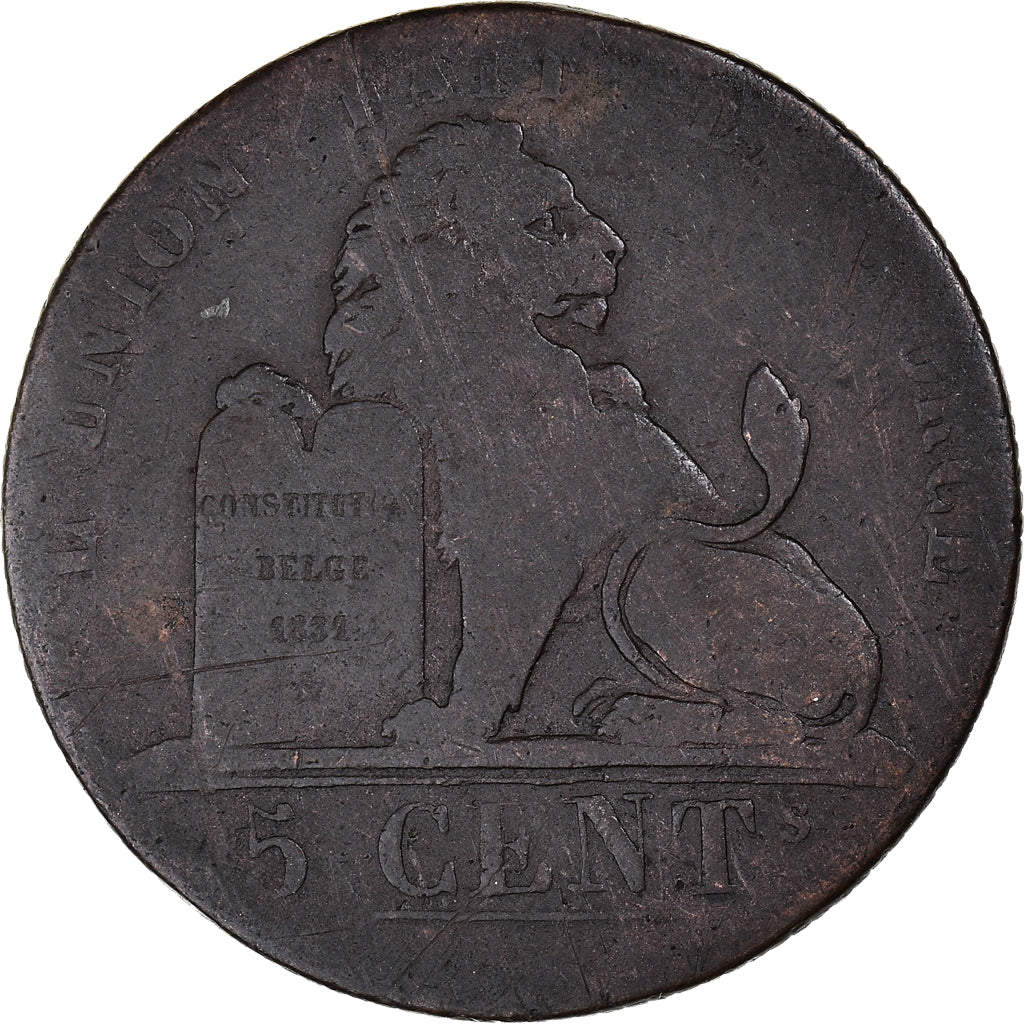 Moneta, Belgia, Leopold I, 5 Centimes, 1837, Brussels, VF(20-25), Miedź, KM:5.1
