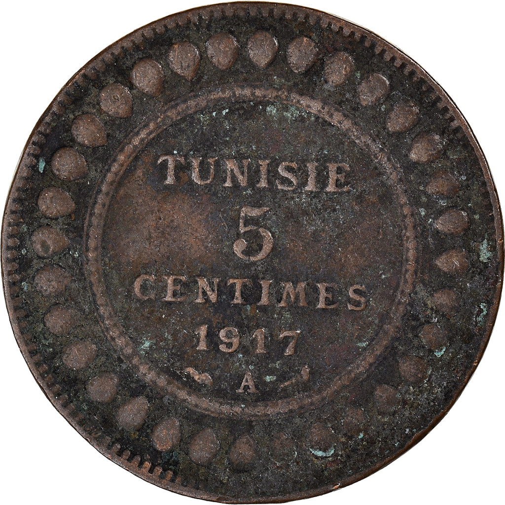 Moneta, Tunisia, Muhammad al-Nasir Bey, 5 Centimes, 1917, Paris, MB, Bronzo