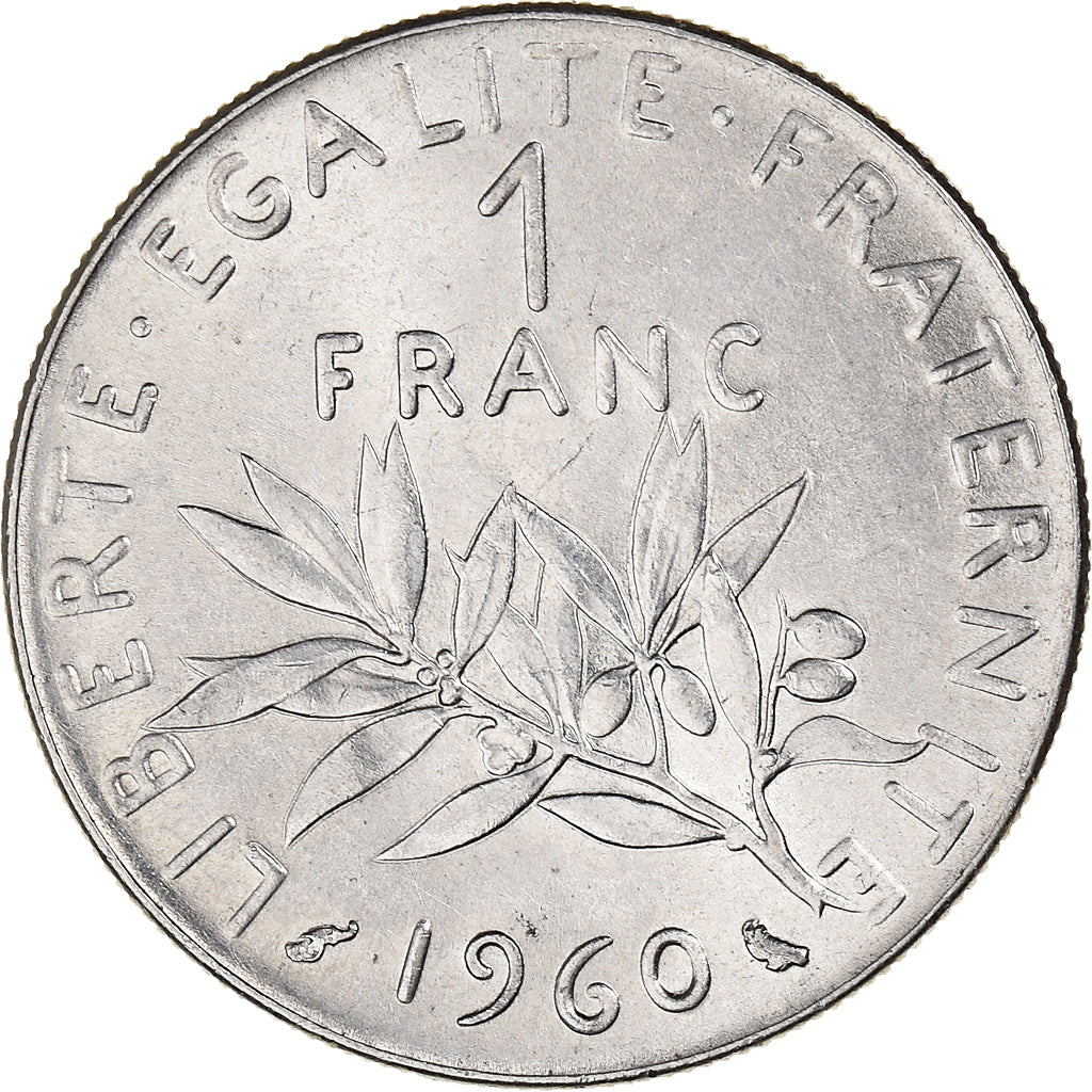 Moneta, Francja, Semeuse, Franc, 1960, Paris, AU(55-58), Nikiel, KM:925.1