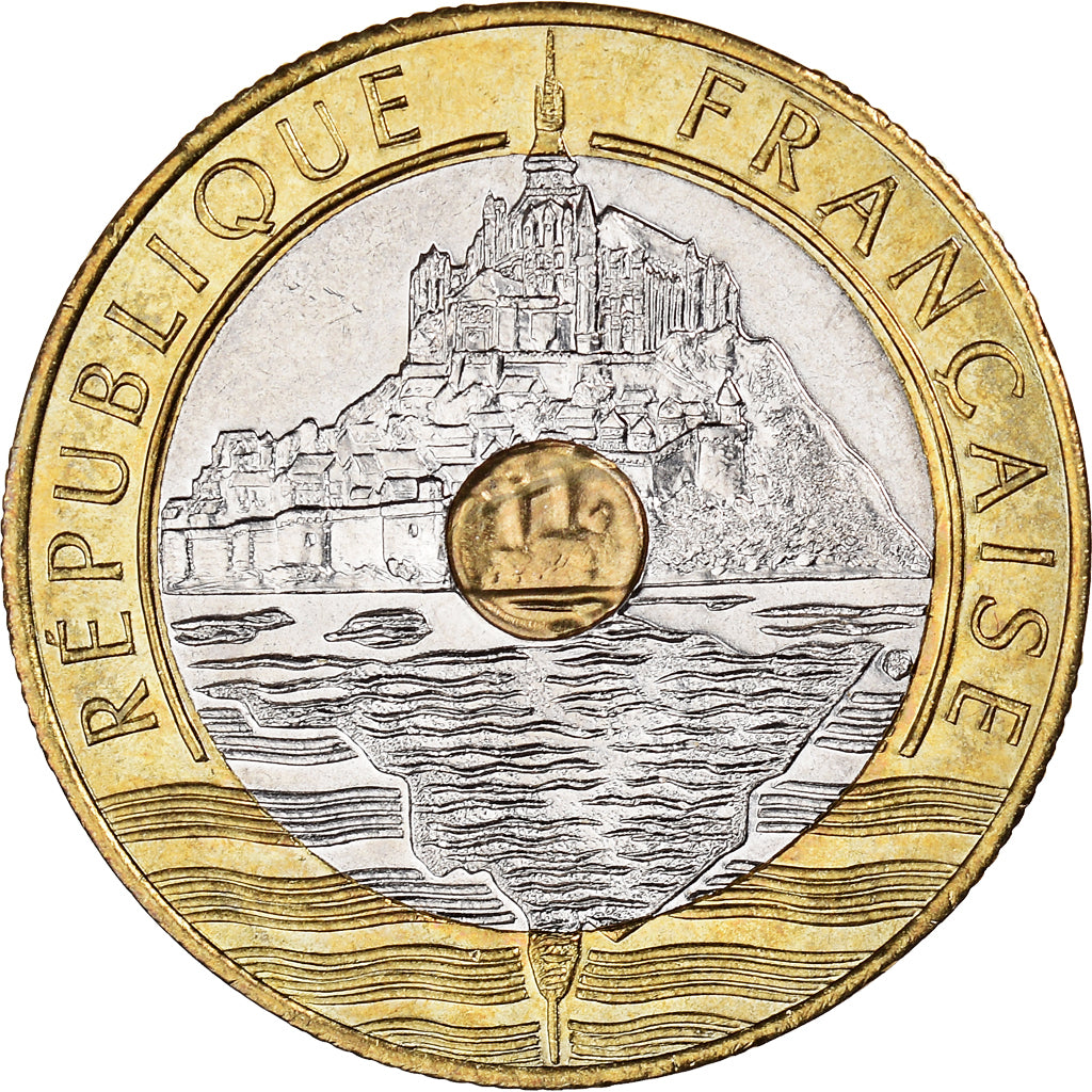 Moneta, Francia, Mont Saint Michel, 20 Francs, 1992, BB+, Tri-metallico