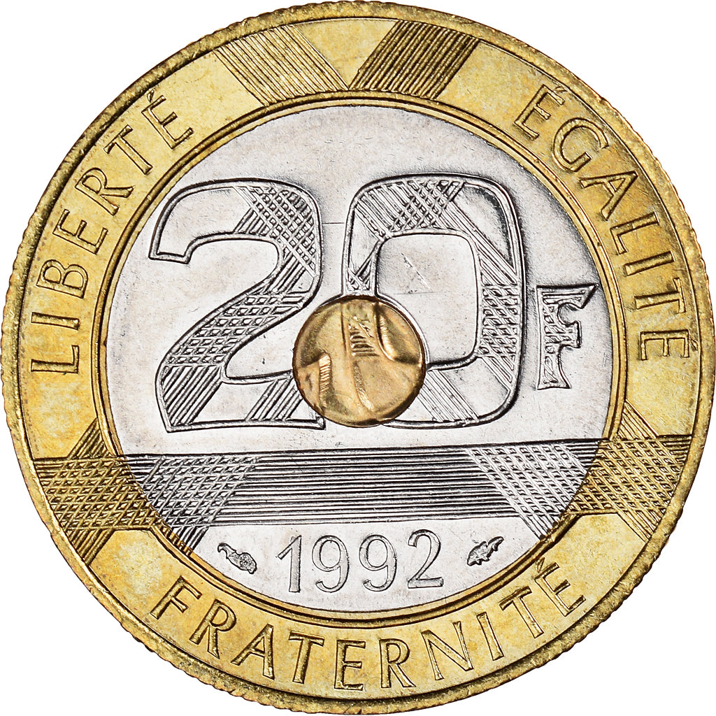 Moneta, Francia, Mont Saint Michel, 20 Francs, 1992, BB+, Tri-metallico