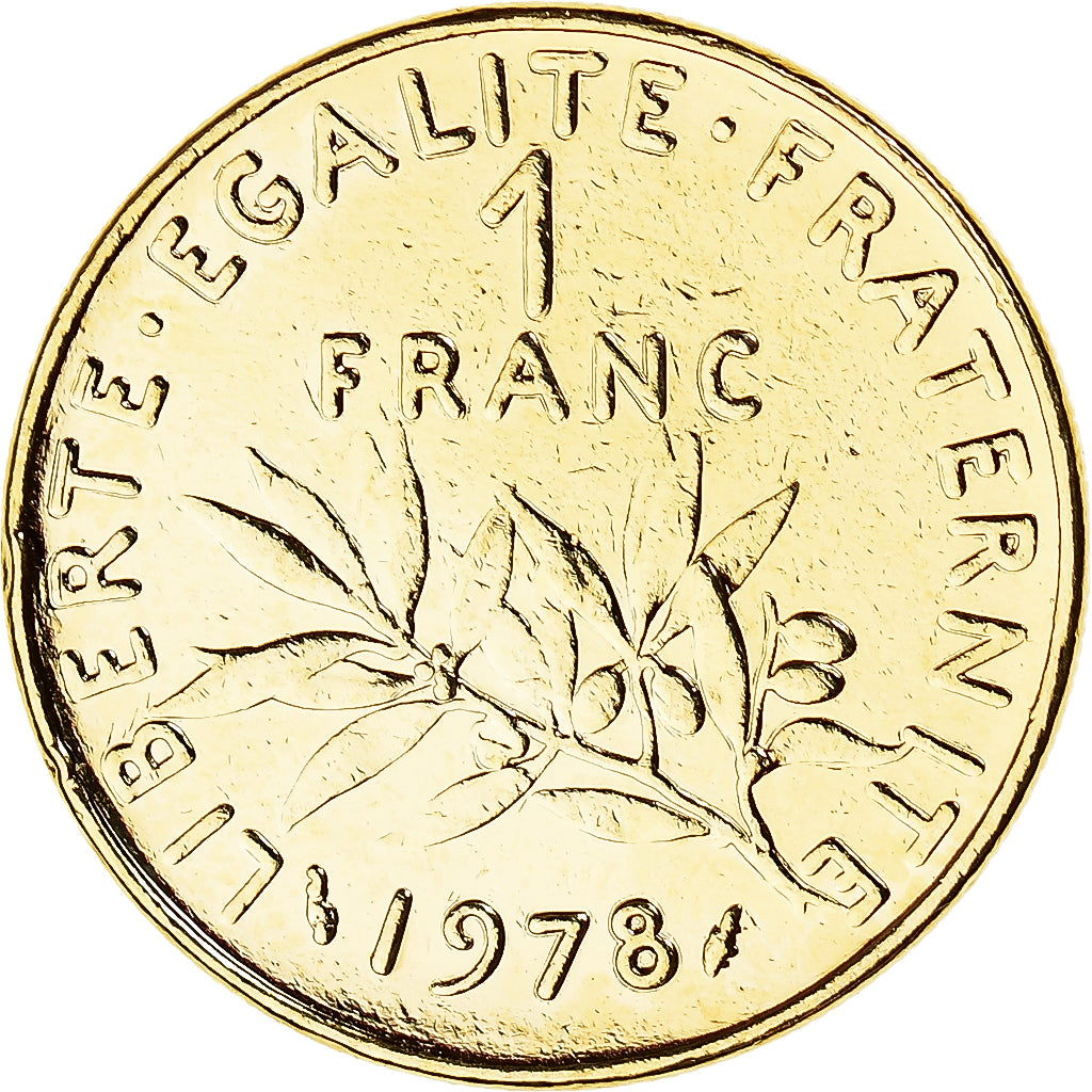 Coin, France, 1 Franc, 1978, Pessac, MS(63), Gold plated