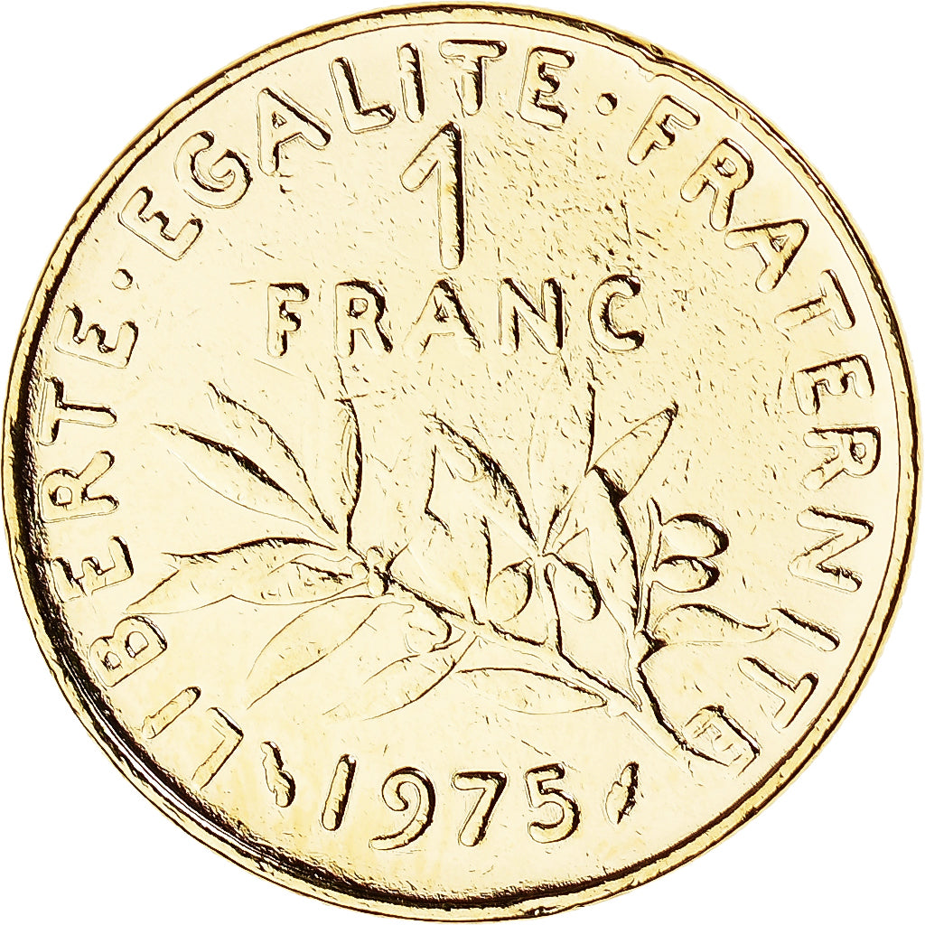 Coin, France, 1 Franc, 1975, Pessac, MS(63), Gold plated
