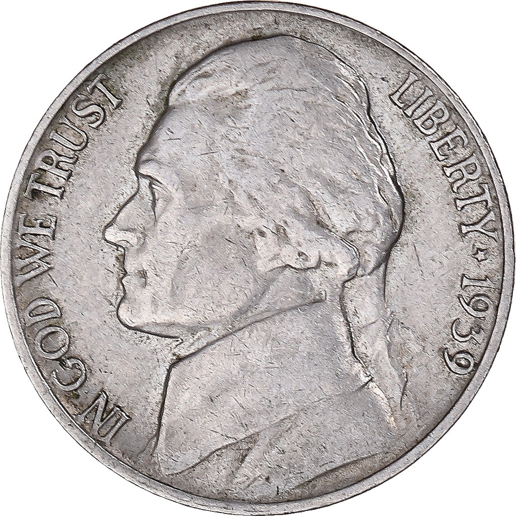 Moneda, Estados Unidos, Jefferson Nickel, 5 Cents, 1939, U.S. Mint
