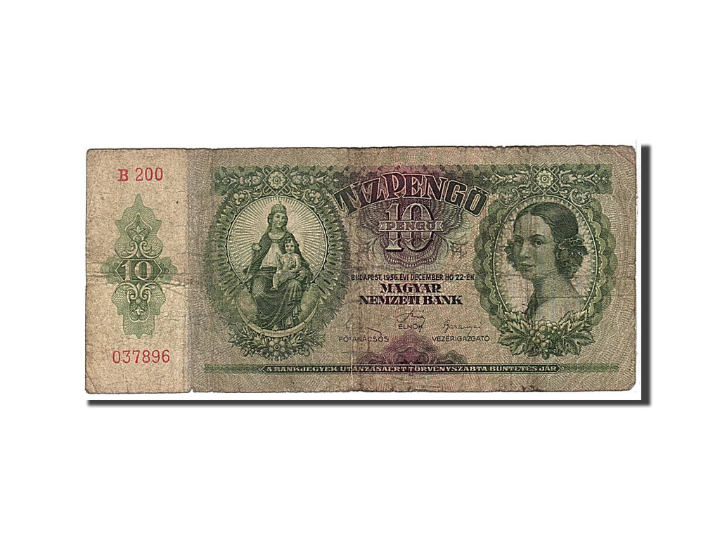 Billet, Hongrie, 10 Pengö, 1936, KM:100, B