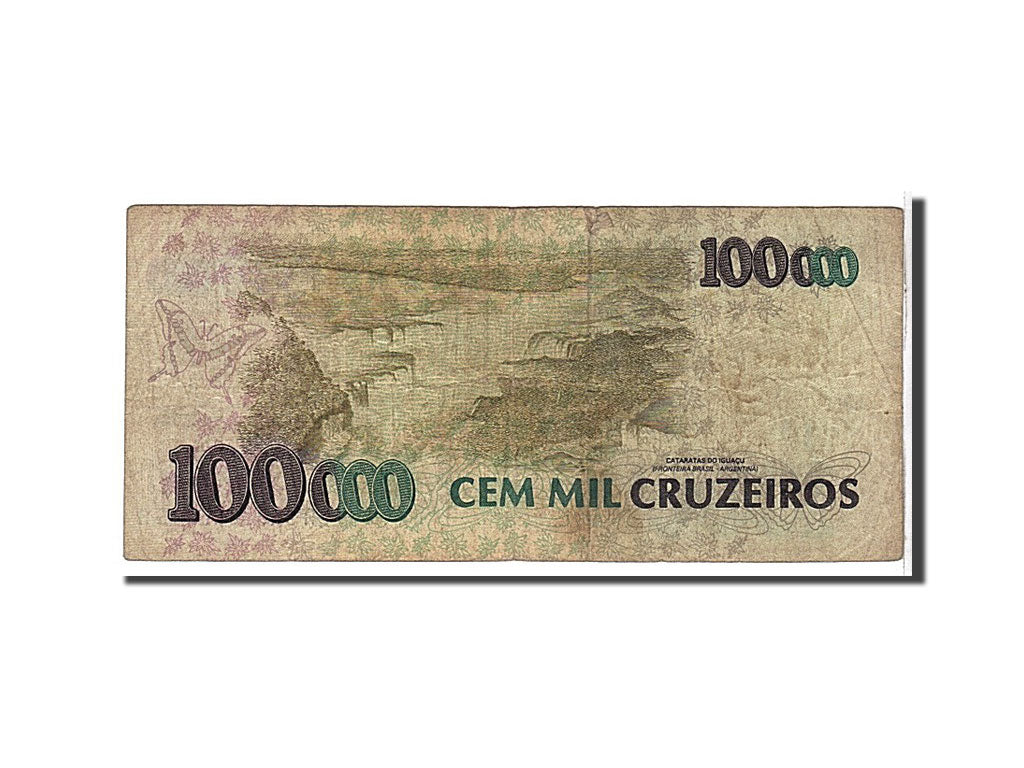 Banconote, Brasile, 100 Cruzeiros Reais on 100,000 Cruzeiros, 1993, KM:238, MB
