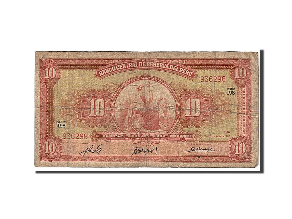 Billet, Pérou, 10 Soles De Oro, 1963, B