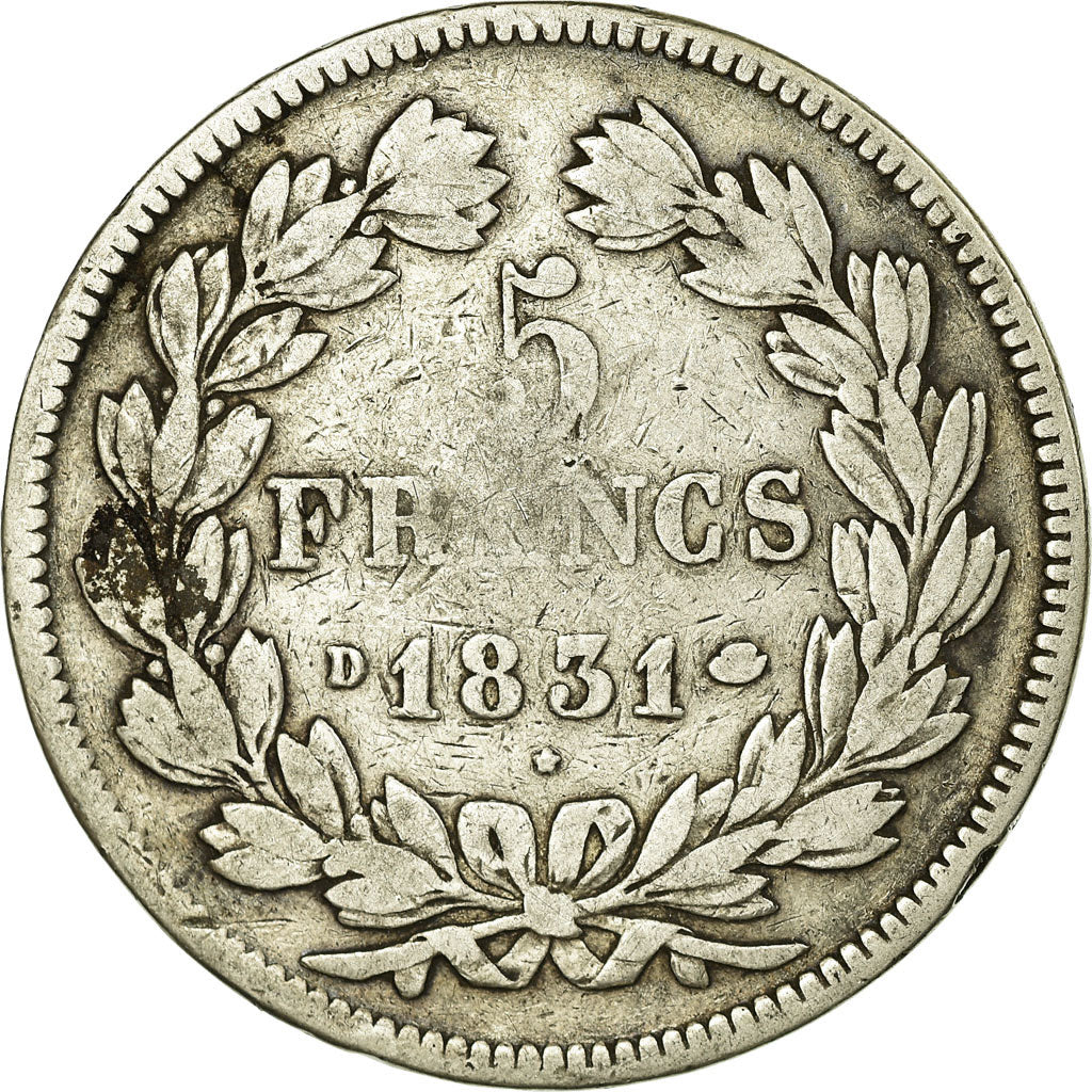 Coin, France, Louis-Philippe, 5 Francs, 1831, Lyon, VF(30-35), Silver