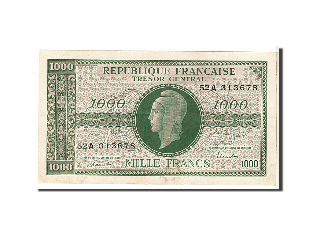 Banknote, France, 1000 Francs, 1943-1945 Marianne, 1945, UNC(60-62), Fayette:VF