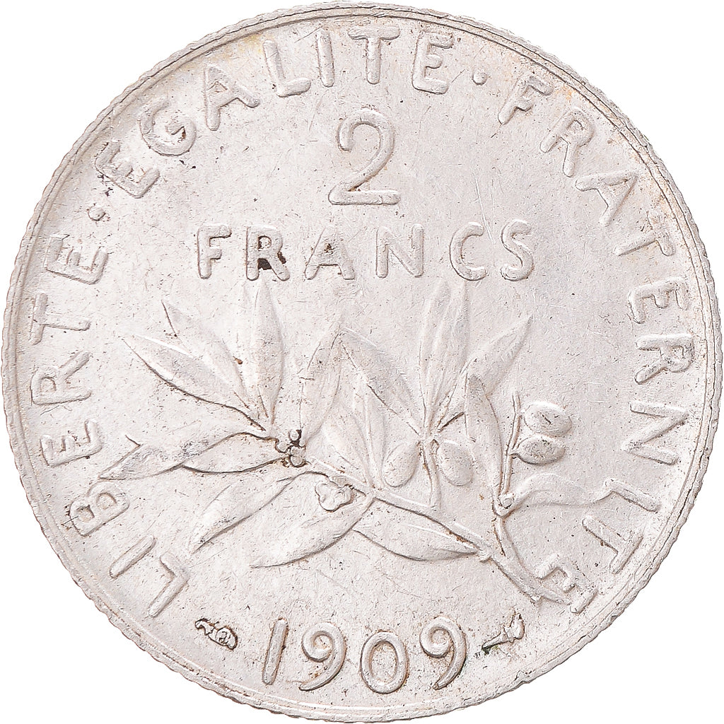 Moeda, França, Semeuse, 2 Francs, 1909, Paris, AU(50-53), Prata, KM:845.1