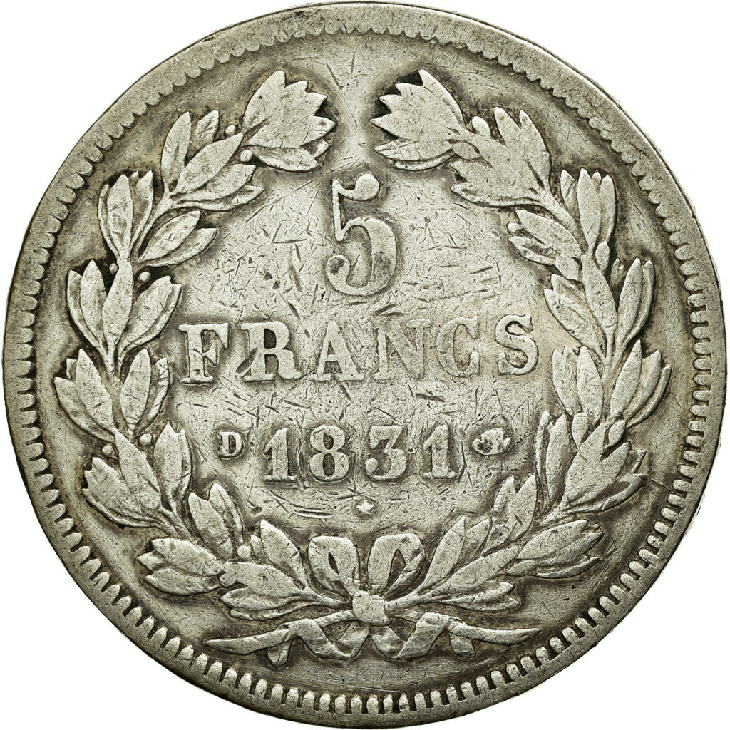 Coin, France, Louis-Philippe, 5 Francs, 1831, Lyon, VF(20-25), Silver